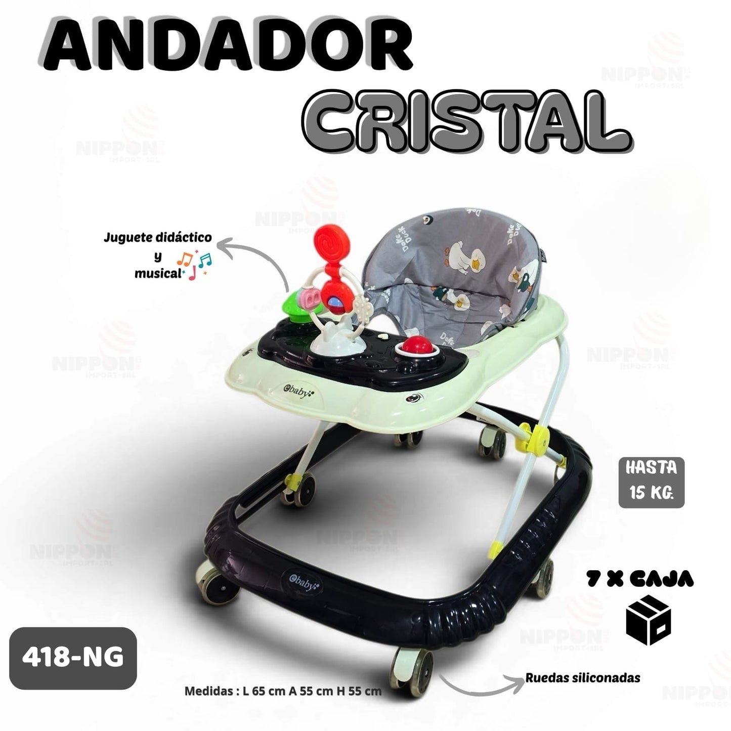 Andador Cristal 418 ✨💛

¡Acompaña los primeros pasos de tu bebé con comodidad, seguridad y diversión! El Andador Cristal está diseñado para estimular el desarrollo motriz mientras entretiene al pequeño con un centro de actividades didáctico y musical.