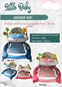 LITTLE BABY ANDADOR MULTINACIONAL 4EN1 FORMA U ANTI-VUELCO 6-16M ROSA W2238DU6 - 22386
