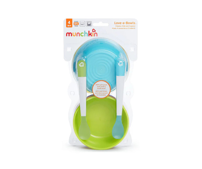 @ MUNCHKIN ALIMENTACIÓN BOWLS C/ TAPA + 2 CUCHARITAS SET X4 MU43877- 438677