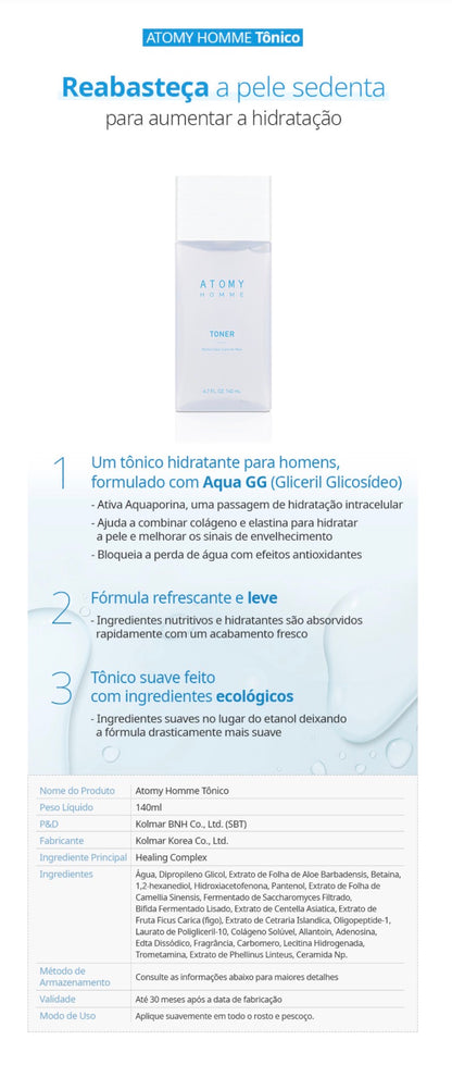 Atomy Homme Skin Care (Tónico + Esencia + Loción)                      1. Atomy Homme Toner (140 ml) 2. Atomy Homme Essence (45 ml) 3. Atomy Homme Lotion (140 ml) ✨🩵💙