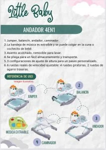 LITTLE BABY ANDADOR MULTINACIONAL 4EN1 FORMA U ANTI-VUELCO 6-16M ROSA W2238DU6 - 22386