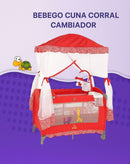 BEBEGLO CUNA CORRAL C/MOSQUITERO 2EN1 R.N-18KG ROJO RS6290