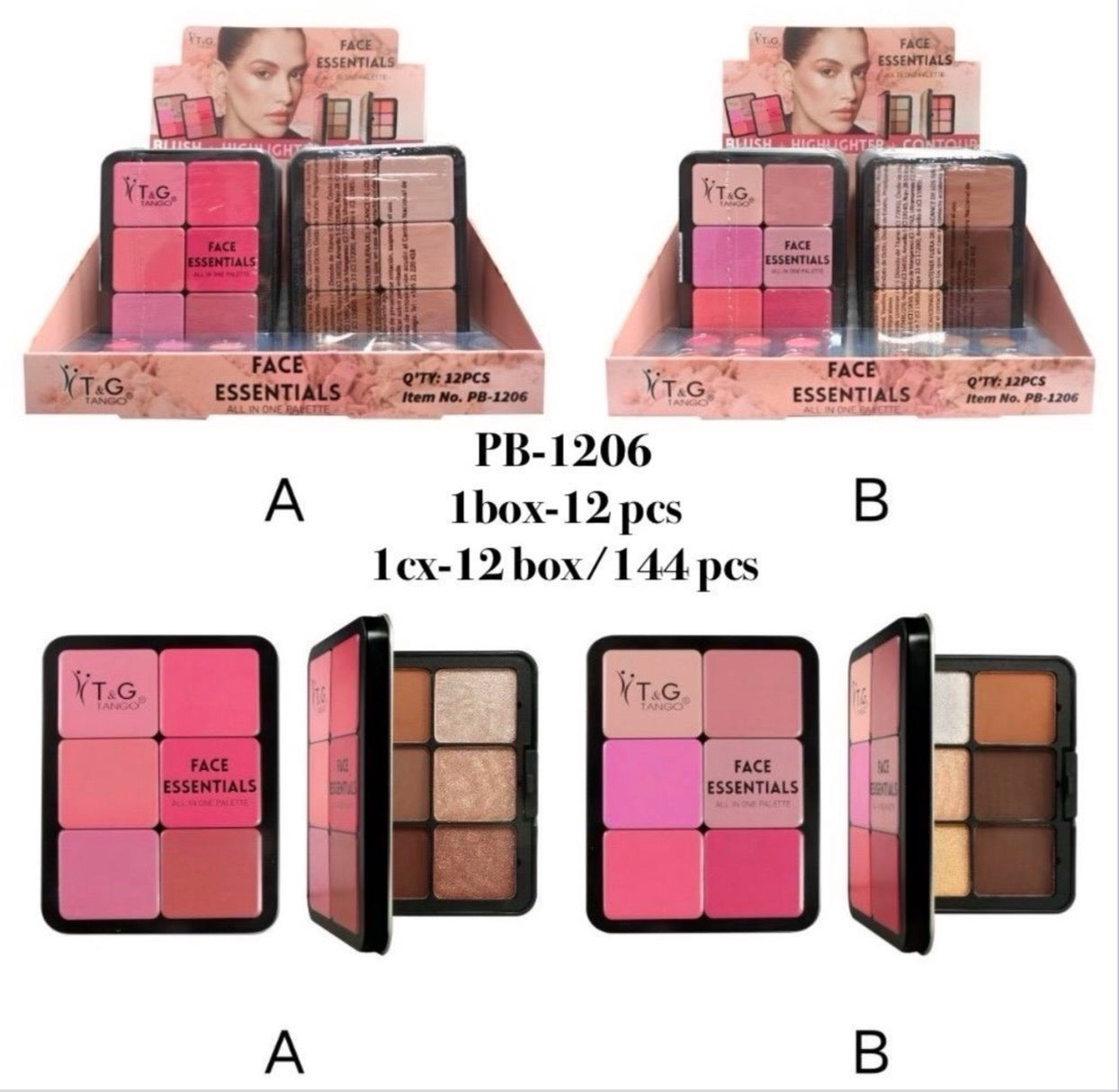 💕 T&G ESTUCHE METAL Rubor + Contorno + Iluminador. 3EN1 - PB-1206  x12 Box 💛