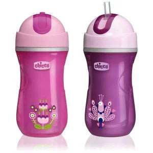 CHICCO VASO CON PAJITA CON TAPA ABATIBLE ROSA 270ML 12M+ 69821-00