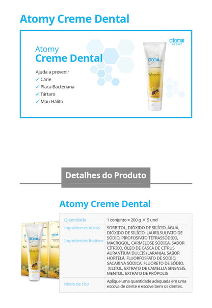 🦷✨ ATOMY TOOTHPASTE CON PRÓPOLIS 50g / 200g 
Crema Dental Coreana 🇰🇷💚

La Crema Dental Atomy con Própolis está formulada para brindar una higiene bucal completa y refrescante todos los días, ayudando a cuidar dientes y encías.