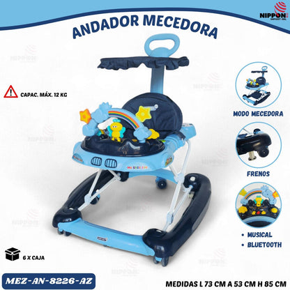 ANDADOR 2EN1 MECEDORA CON BLUTOOTH COLOR AZUL MAX12KILOS MEZ-AN8226 - AN8826