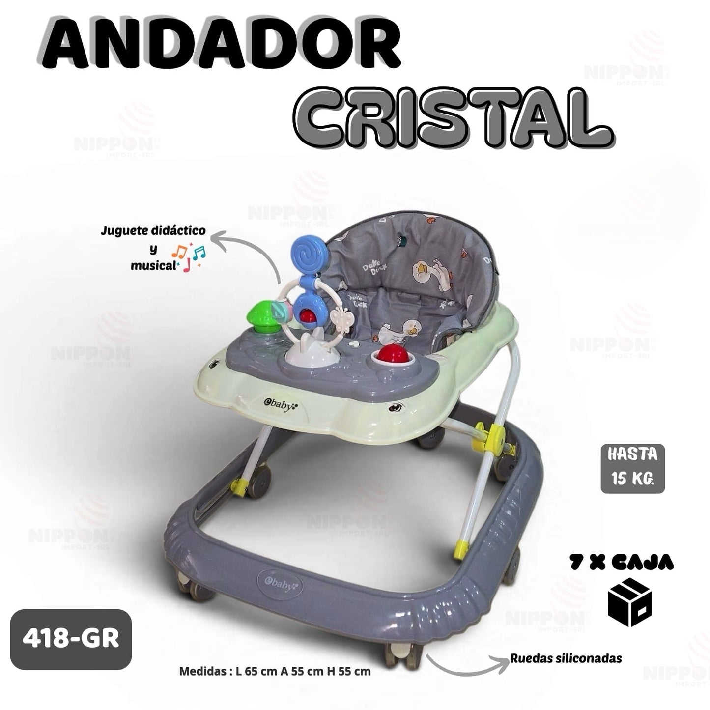Andador Cristal 418 ✨💛

¡Acompaña los primeros pasos de tu bebé con comodidad, seguridad y diversión! El Andador Cristal está diseñado para estimular el desarrollo motriz mientras entretiene al pequeño con un centro de actividades didáctico y musical.