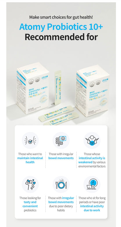 🩵💙 Atomy Probiotics 10+ ✨
🌿 12 cepas de probióticos.
🦠 3 mil millones de UFC por sobre.
🌱 Con prebióticos (FOS y GOS).
💙 Ayuda a mantener el equilibrio de la flora intestinal.