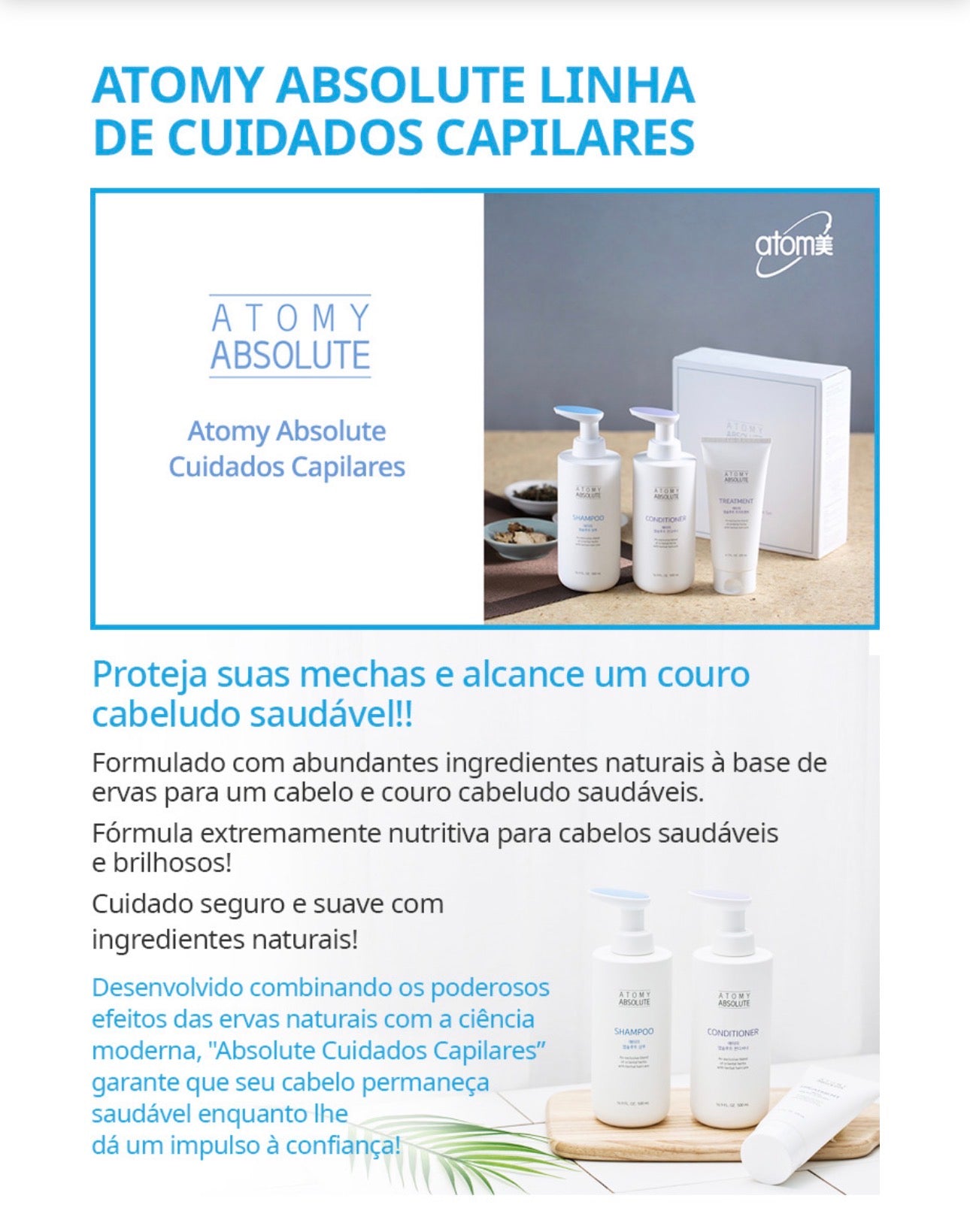 Atomy Absolute Hair Care – Shampoo & Acondicionador 500ml + 500ml 🩵💙✨

Cuidado capilar premium inspirado en la medicina herbal oriental y la ciencia moderna