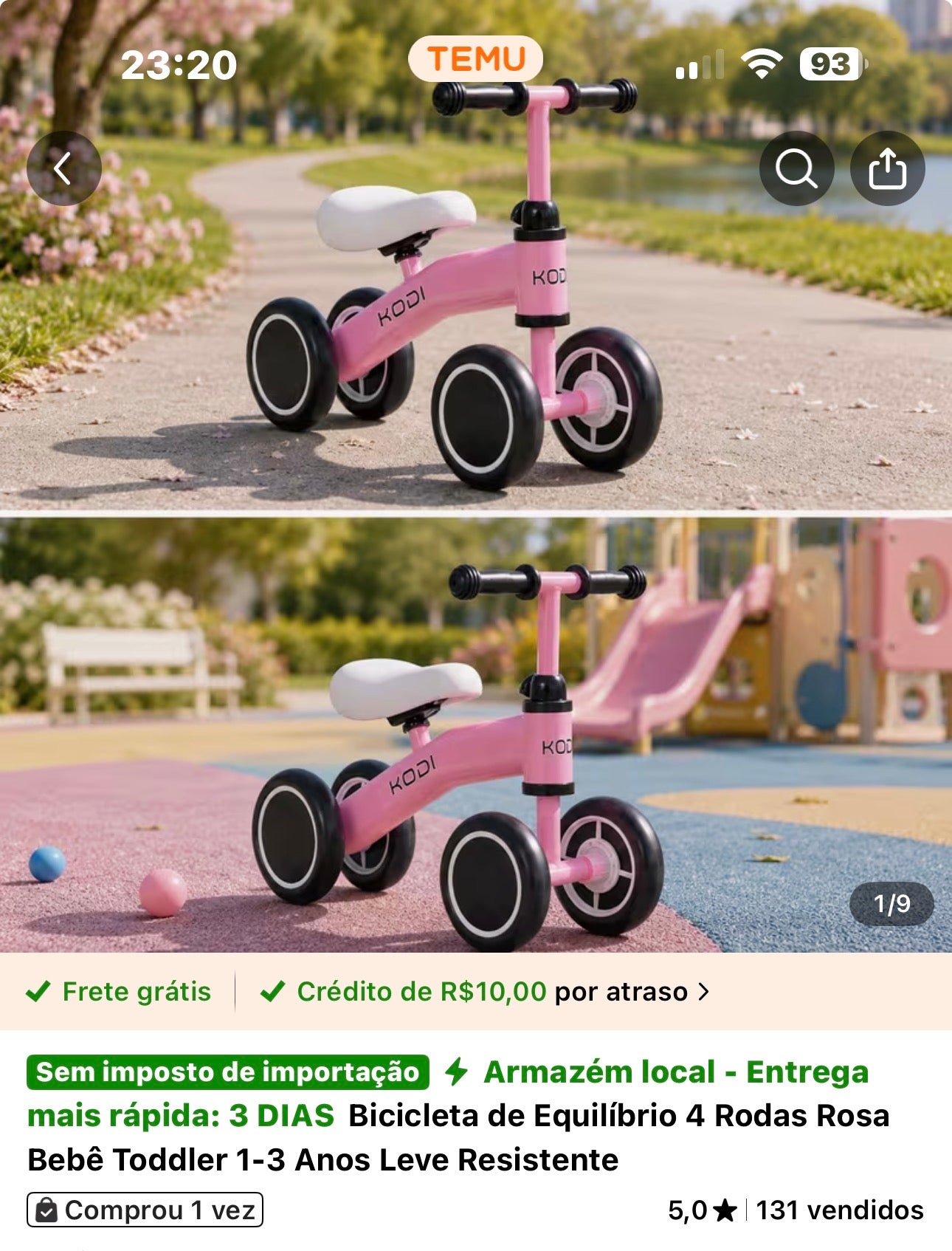 🚲 KODI Bicicleta de Equilibrio – 4 Ruedas | 1 a 3 años - Rosa