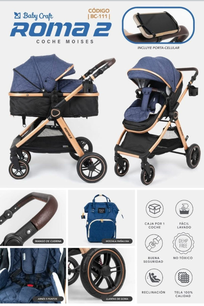 BABYCRAFT CARRITO MOISES ROMA2+BABY SEAT NEGRO - BC111