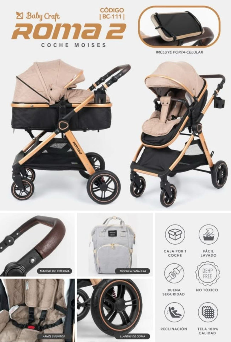 BABYCRAFT CARRITO MOISES ROMA2+BABY SEAT NEGRO - BC111