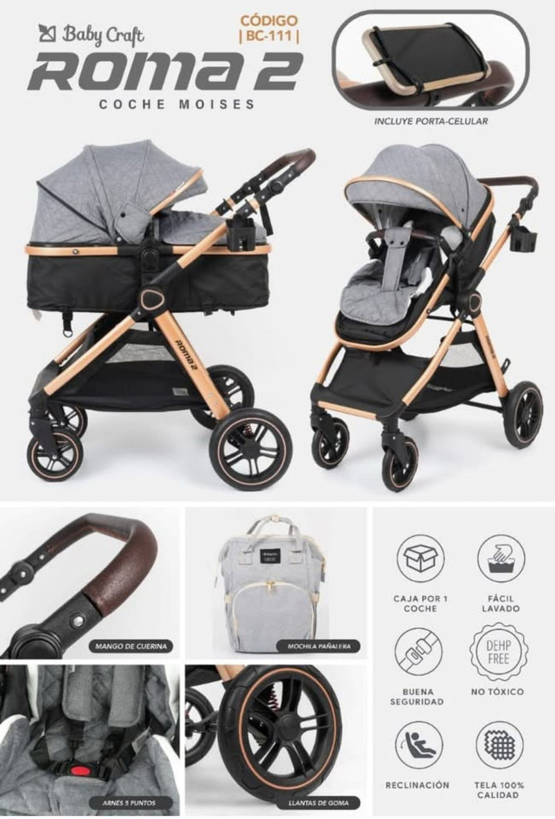 BABYCRAFT CARRITO MOISES ROMA2+BABY SEAT NEGRO - BC111
