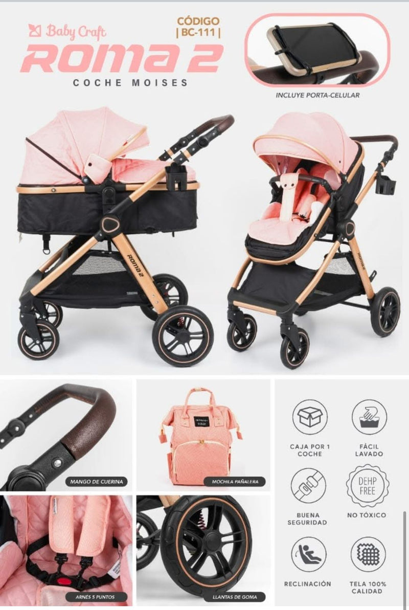 BABYCRAFT CARRITO MOISES ROMA2+BABY SEAT NEGRO - BC111