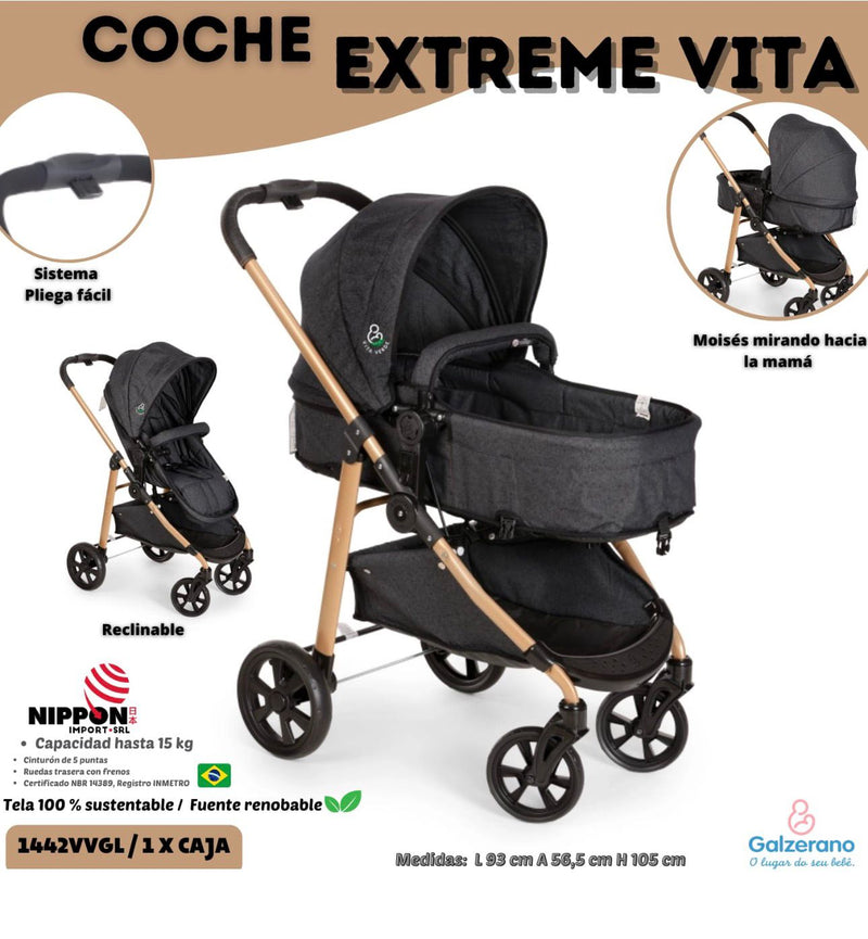GALZERANO CARRITO MOISES 2EN1 REVERSIBLE EXTREME R.N-15KILOS - NEGRO 1442