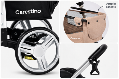 Carestino LONDON 3en1 es un sistema de paseo 3 en 1, pensado para acompañar al bebé desde recién nacido. Incluye cochecito, moisés y Baby Seat, que pueden acoplarse a la estructura según cada etapa 🧡