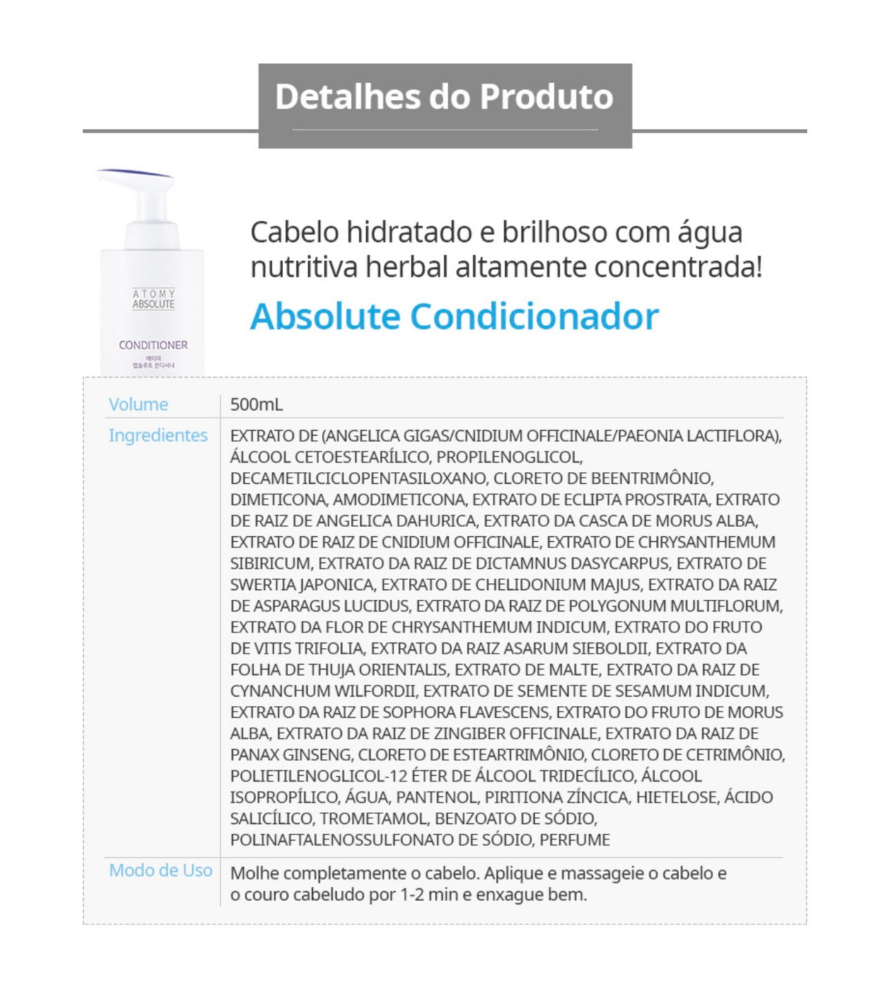 Atomy Absolute Hair Care – Shampoo & Acondicionador 500ml + 500ml 🩵💙✨

Cuidado capilar premium inspirado en la medicina herbal oriental y la ciencia moderna