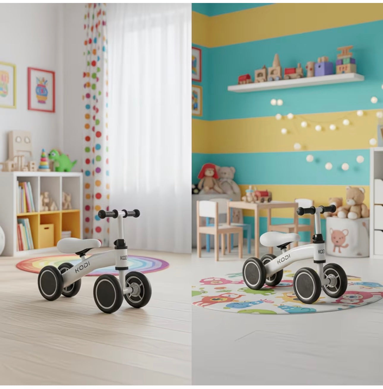 🚲 KODI Bicicleta de Equilibrio – 4 Ruedas | 1 a 3 años - Branco
