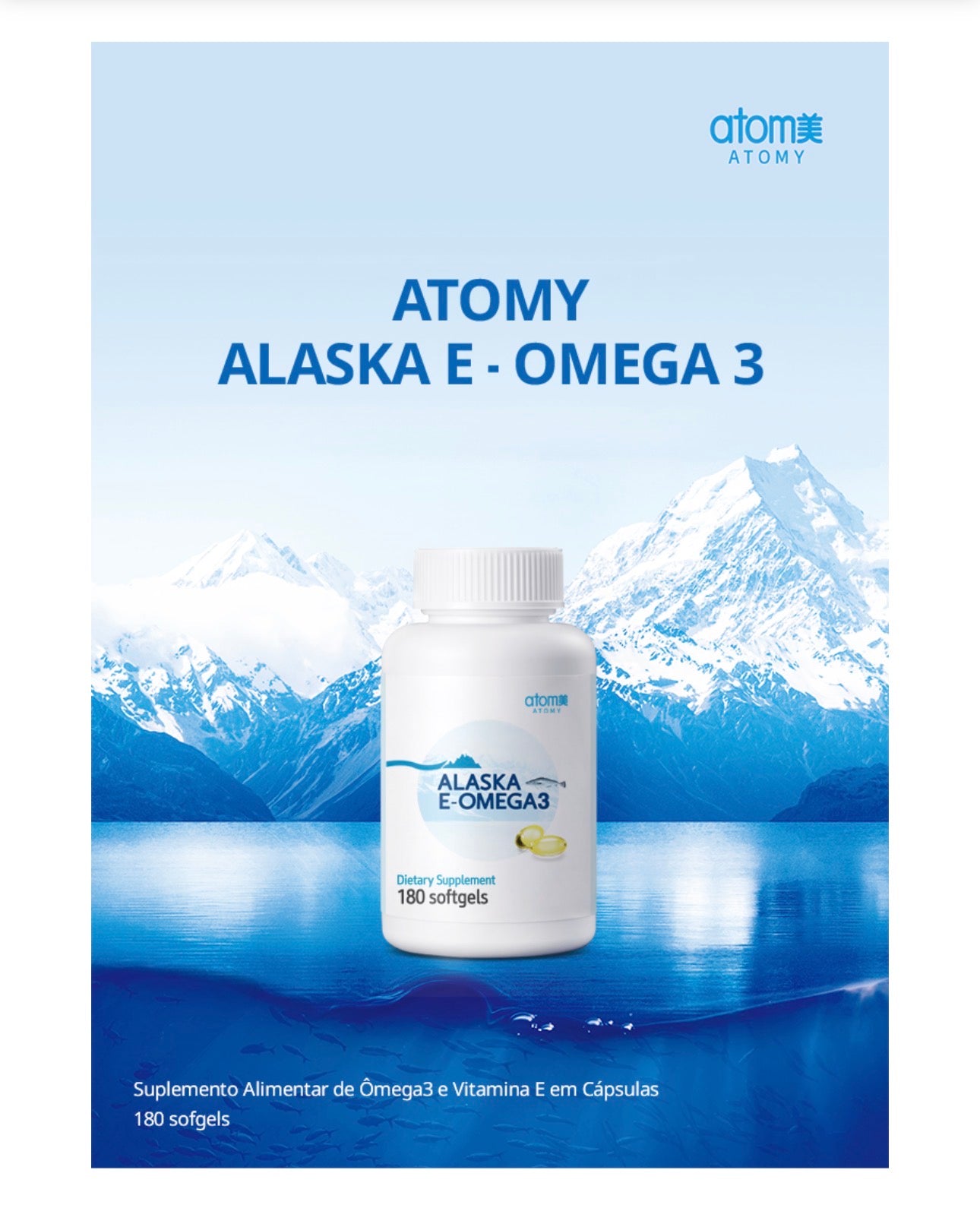 Atomy Alaska E-Omega3
Suplemento alimenticio de Omega-3 y Vitamina E - 180 cápsulas Soft Gel ✨