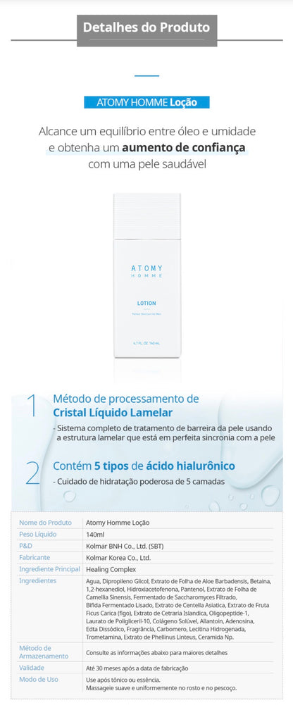 Atomy Homme Skin Care (Tónico + Esencia + Loción)                      1. Atomy Homme Toner (140 ml) 2. Atomy Homme Essence (45 ml) 3. Atomy Homme Lotion (140 ml) ✨🩵💙