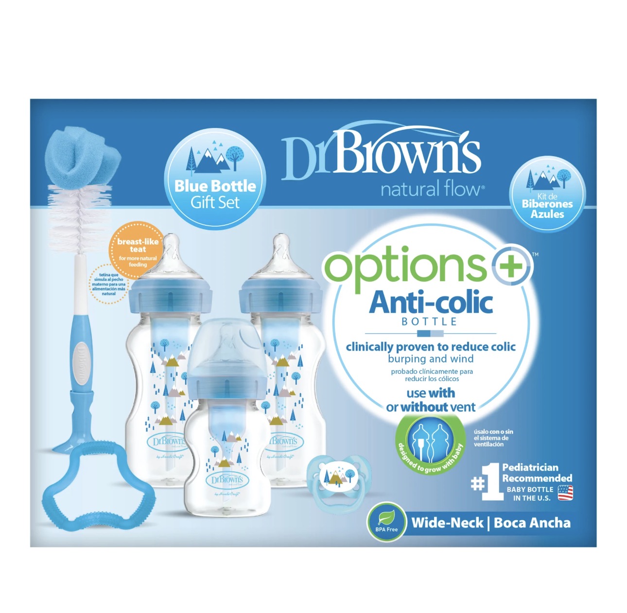 Dr. Brown’s Set 3 Biberones Options+ Anti-Colic Celeste