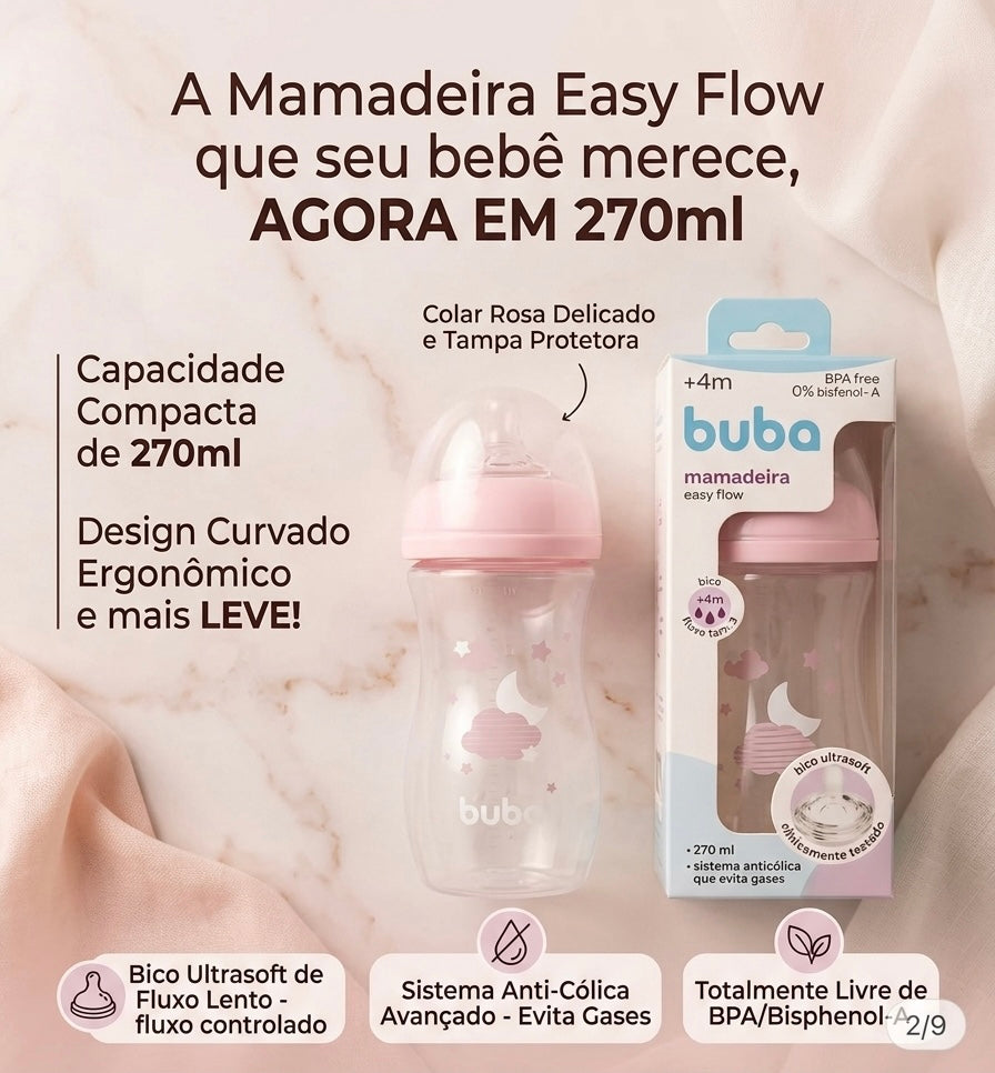 Buba Mamadera Easy Flow Nube Rosa 270ml – BUB17256🩷
