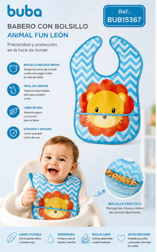 Buba Babero con Bolsillo Animal Fun León BUB15367