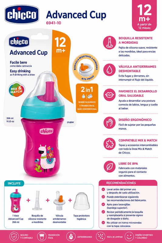 Chicco Advanced Cup 266ml 12M+ Rosa – 6941-10 🩷