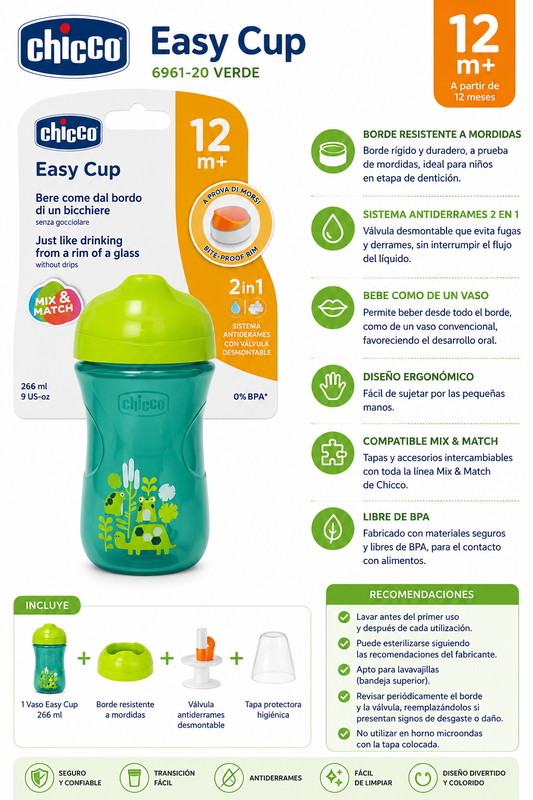 Chicco Easy Cup 266ml Verde 12M+ 6961-20 💚