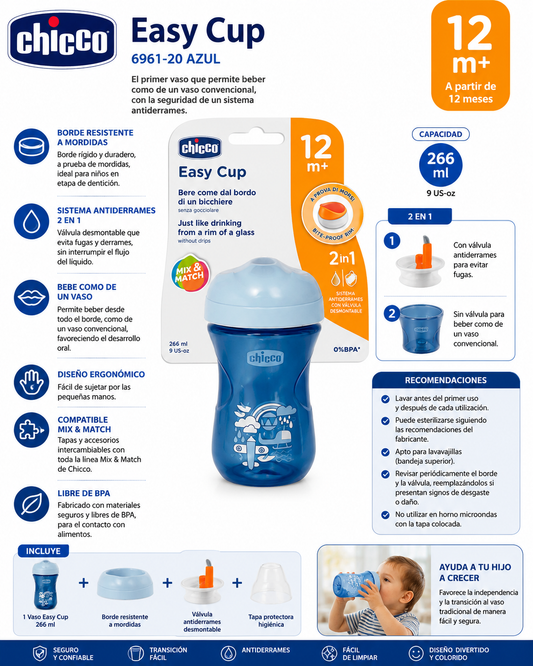 Chicco Easy Cup 266ml Azul 12M+ 6961-20 💙