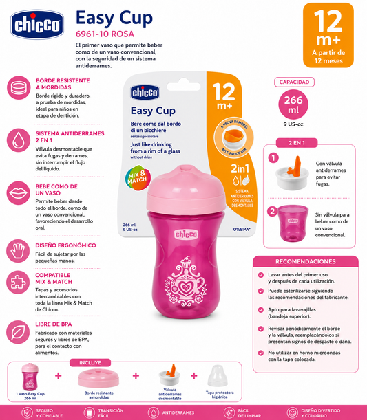 Chicco Easy Cup 266ml Rosa 12M+ 6961-10 🩷