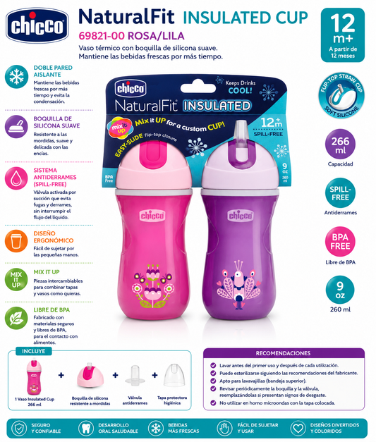 Chicco NaturalFit Insulated Cup 266ml 12M+ Rosa/Lila – 69821-00
