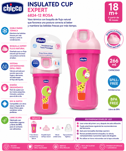 Chicco Insulated Cup Expert 266ml 18M+ Rosa 6824-12
