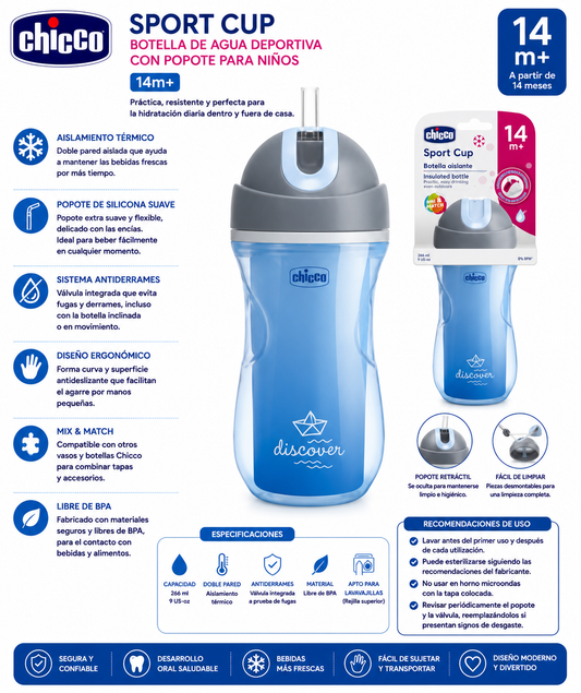 Chicco Insulated Bottle Sport Cup 266ml 14M+ Azul – 6991-20