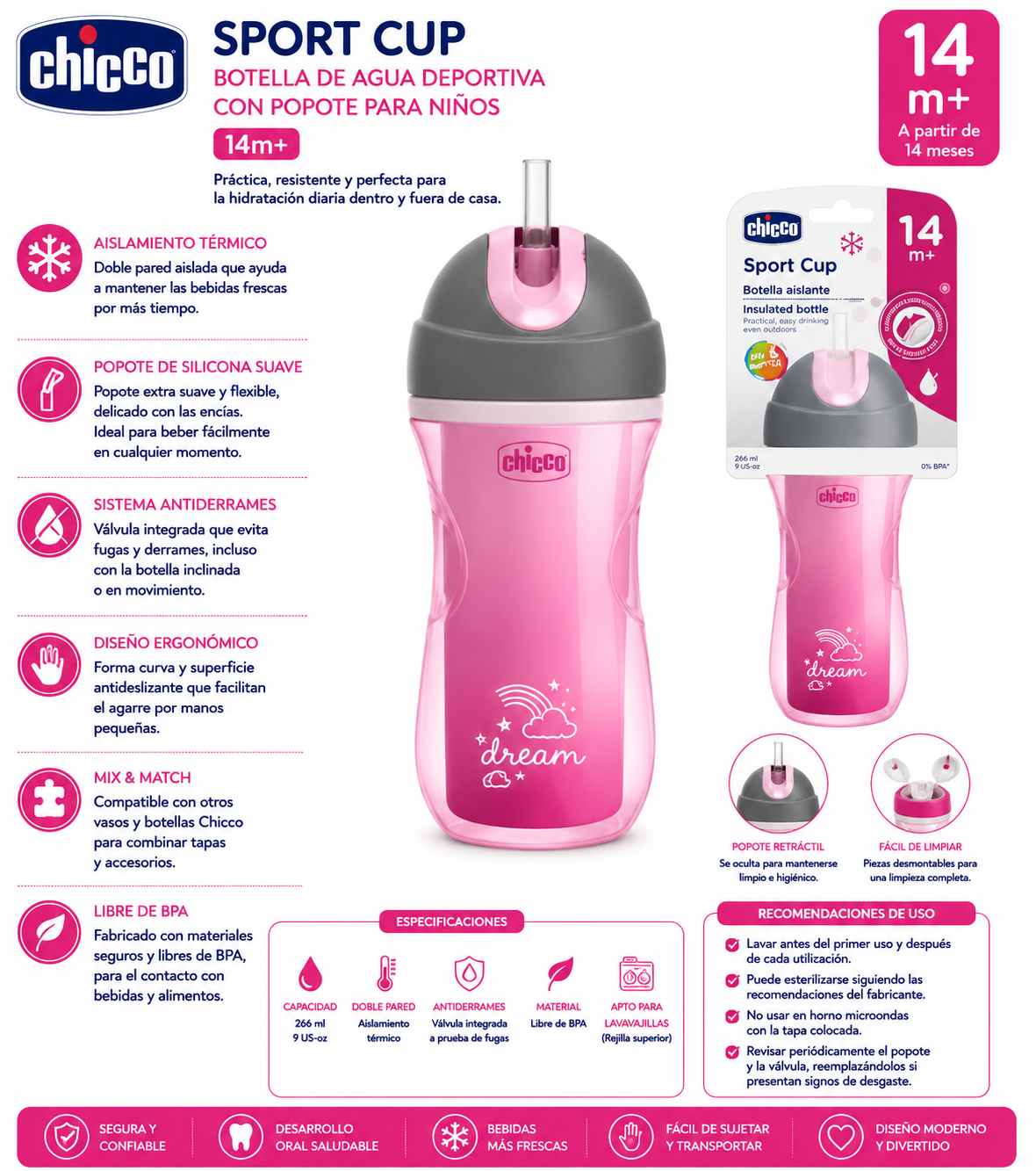 Chicco Sport Cup 266ml 14M+ Rosa – 6991-10