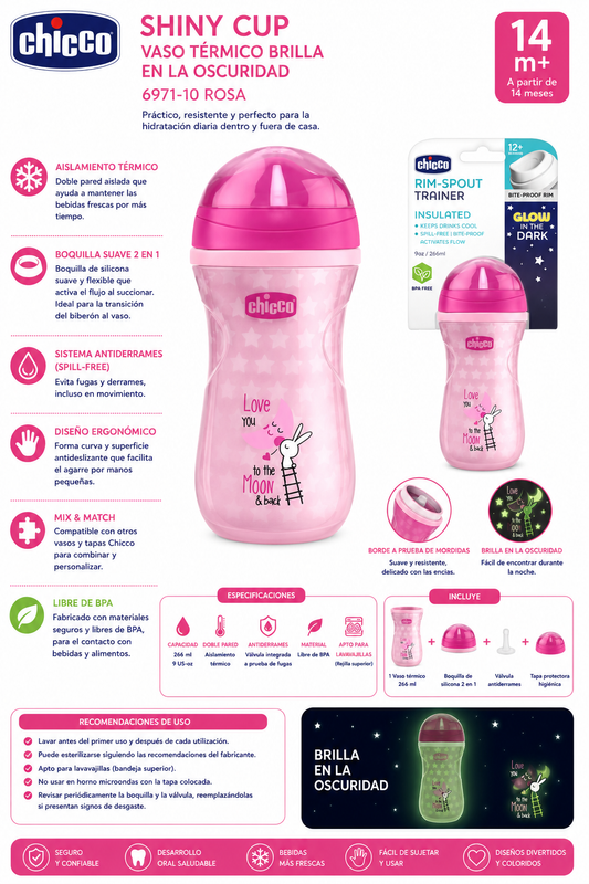 Chicco Vaso Térmico Brilla en La Oscuridad Color Rosa 14M+ 6971-10