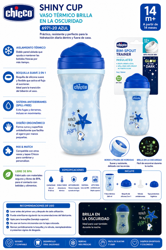 Chicco Vaso Térmico Brilla en La Oscuridad Color Azul 14M+ 6971-20