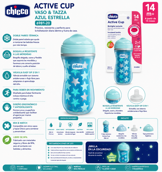 Chicco Active Cup 266 ml 14M+ Azul Estrella – 6981-20