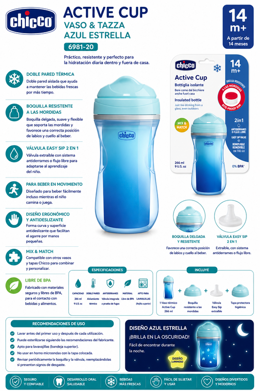 Chicco Active Cup 14M+ 266 ml Azul – 6981-20