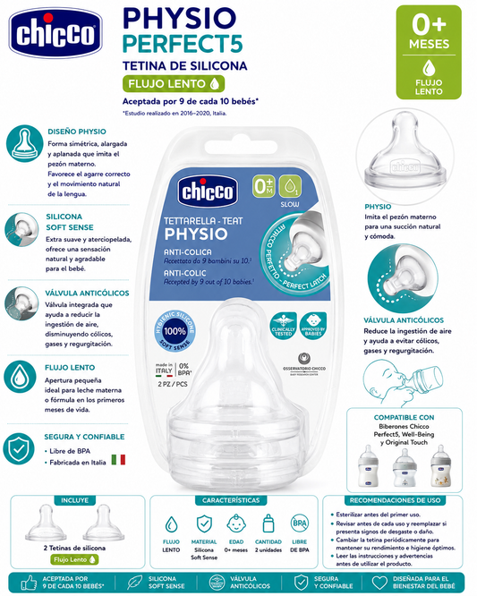 Chicco Tetina Physio Perfect5 Silicona Flujo Lento X2 0M+ – 20311-00
