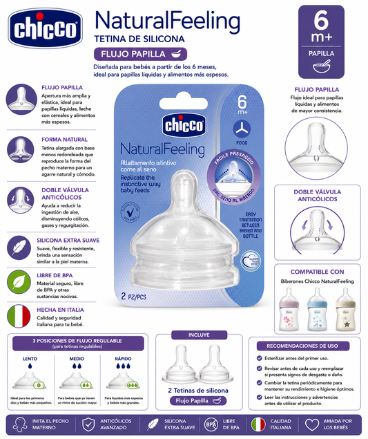 Chicco Tetina Natural Feeling Silicona Flujo Papilla X2 6M+ – 81057-20