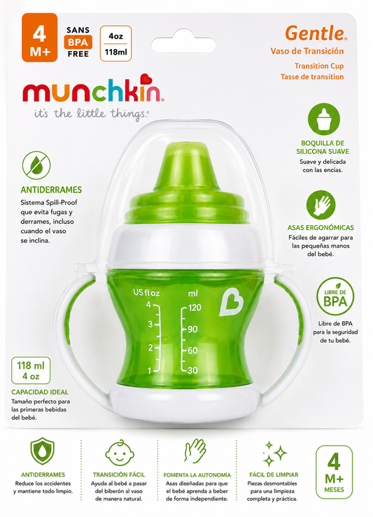 Munchkin Vaso De Transición Gentle Con Asas 118ml Verde 4M+ 17314