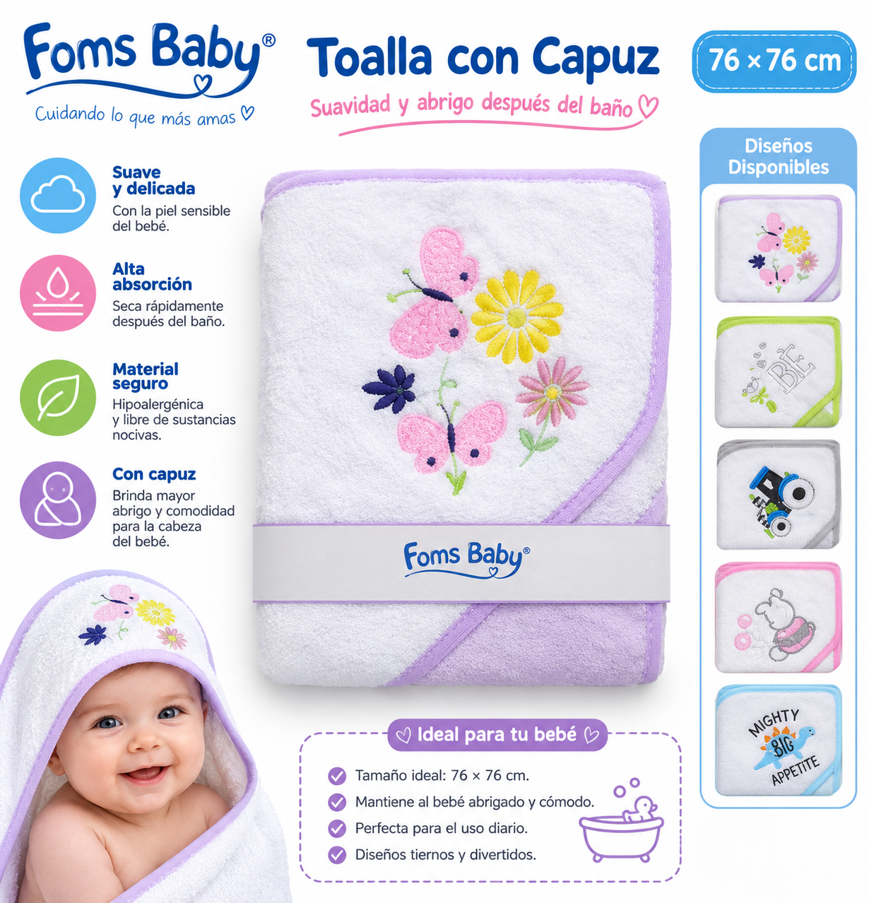 Foms Baby Toalla con Capuz 76 × 76 cm - SE23