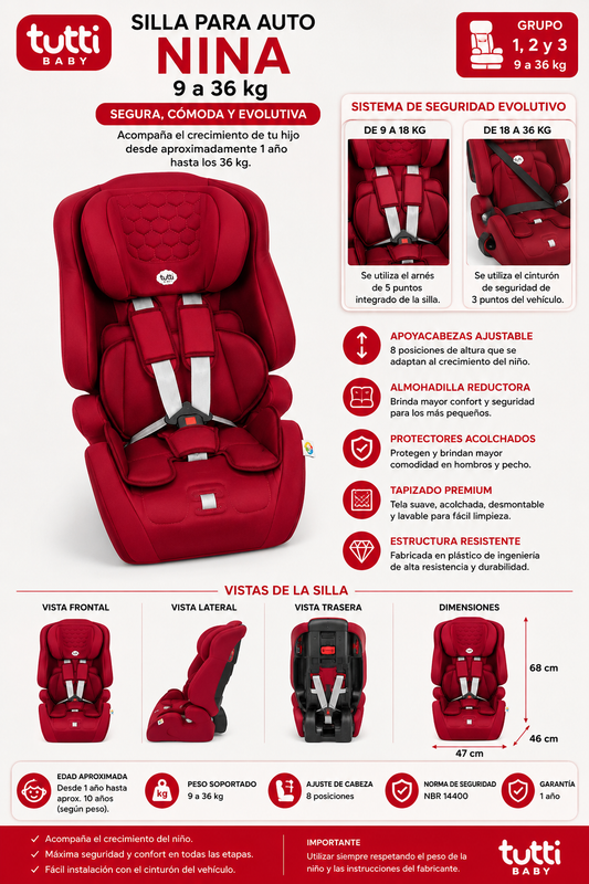Tutti Baby Silla Para Auto Nina 9–36 Kg Roja 80091 - 495877