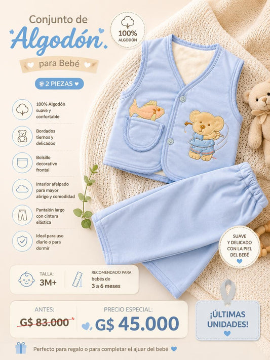 Ropa Infantil ✨ Conjunto De Algodón Para Bebé – 2 Piezas Celeste 💙