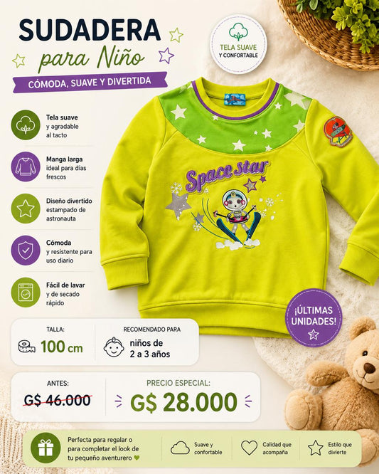Ropa Infantil ✨ Sudadera Para Niño – Space Star 🚀💚
