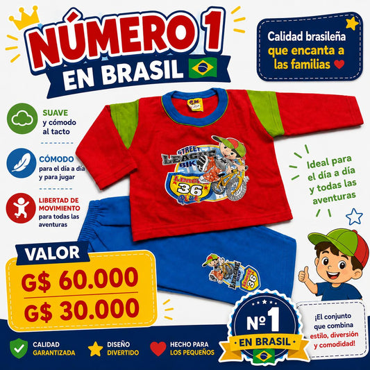 Ropa Infantil ✨ Conjunto Infantil De 2 Piezas – Manga Larga 🚴‍♂️💙❤️