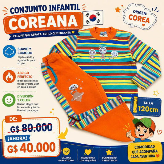 Ropa Infantil ✨ Conjunto Infantil Coreano De 2 Piezas 🌈🧡