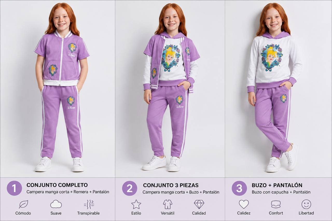 Ropa Infantil ✨ Conjunto Infantil Disney De 3 Piezas – Campanita 💜🧚