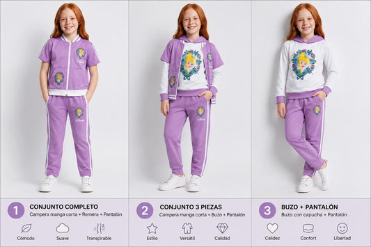 Ropa Infantil ✨ Conjunto Infantil Disney De 3 Piezas – Campanita 💜🧚